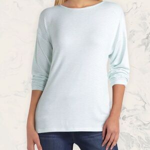 H Halston Studio Dolman Stripped Pullover - Size XL- Marine Blue Stripe